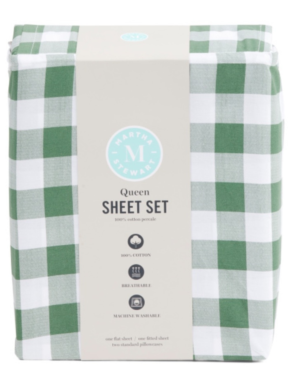 Martha Stewart Queen Sheet Set - Green Buffalo Check